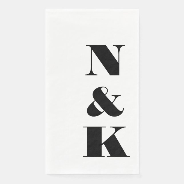 Serviette En Papier Initiales de monogramme moderne gras Mariage Blanc (Devant)