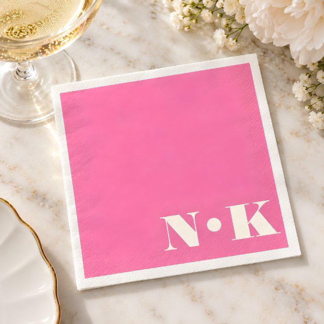 Serviette En Papier Initiales de monogramme moderne gras rose chaud de (Créateur téléchargé)