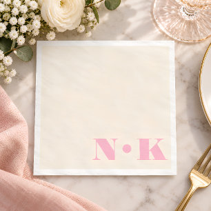 Serviette En Papier Initiales de monogramme moderne gras rose crème Ma