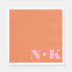 Serviette En Papier Initiales de monogramme moderne gras rose orange M