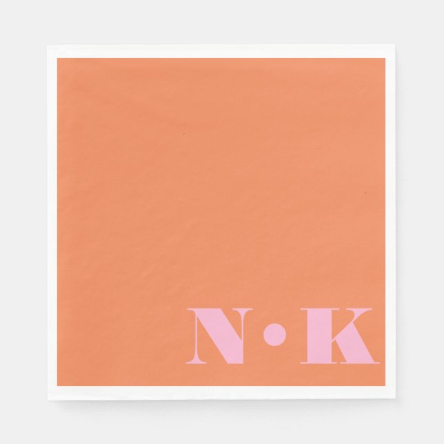 Serviette En Papier Initiales de monogramme moderne gras rose orange M (Devant)
