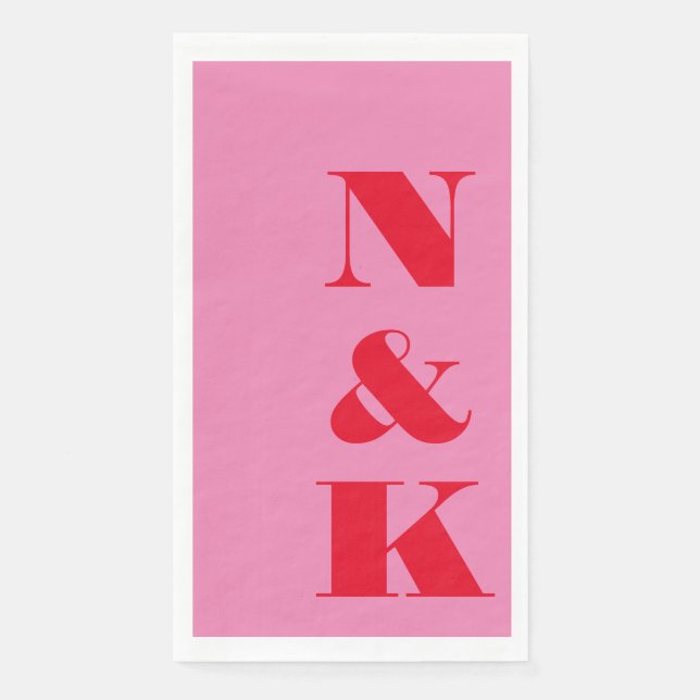 Serviette En Papier Initiales de monogramme moderne gras rose rouge ma (Devant)