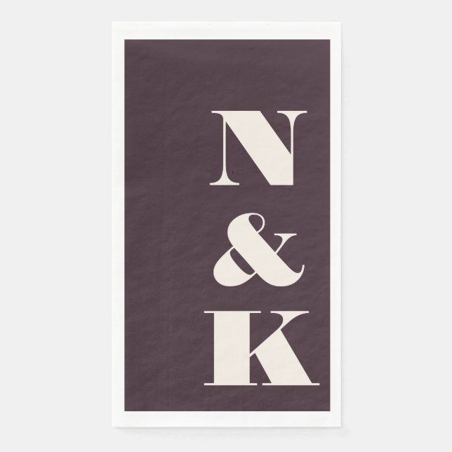 Serviette En Papier Initiales de monogramme modernes gras Mariage prun (Devant)