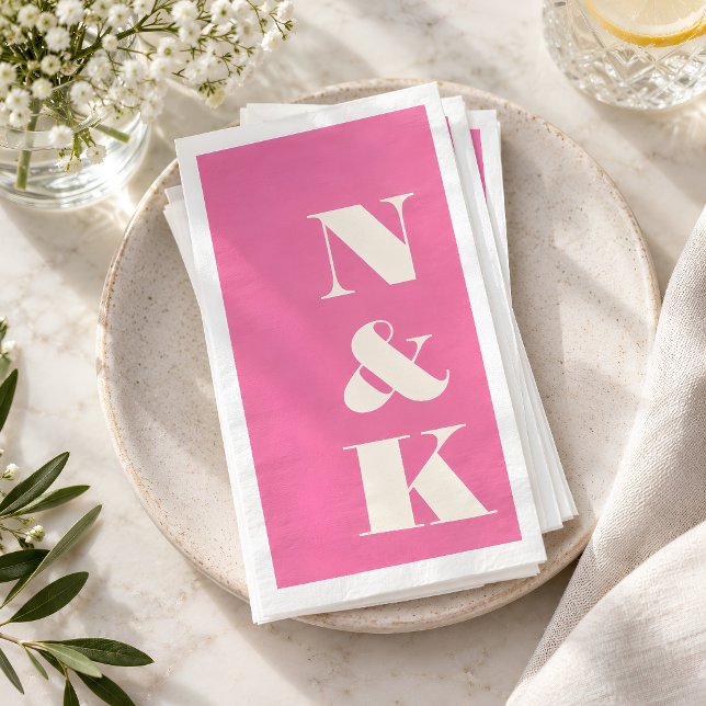Serviette En Papier Initiales de monogramme modernes gras rose chaud d (Créateur téléchargé)