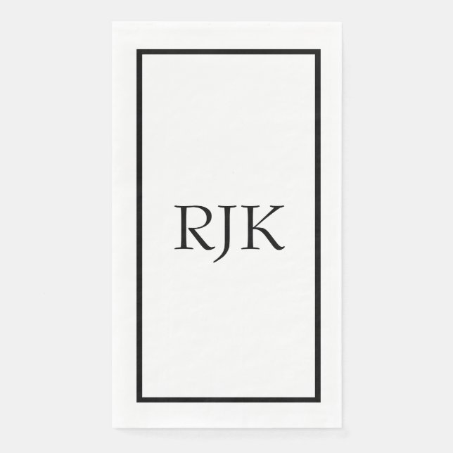 Serviette En Papier Initiales de monogramme noir blanc nom personnalis (Devant)
