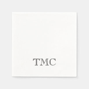 Serviette En Papier Initiales de Monogramme Noir Classique Élégant