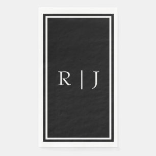 Serviette En Papier Initiales de monogramme noir Mariage simple blanc