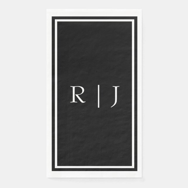 Serviette En Papier Initiales de monogramme noir Simple mariage blanc (Devant)