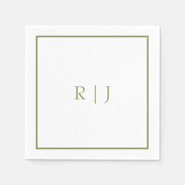 Serviette En Papier Initiales de monogramme Nom Mariage tendance vert  (Devant)
