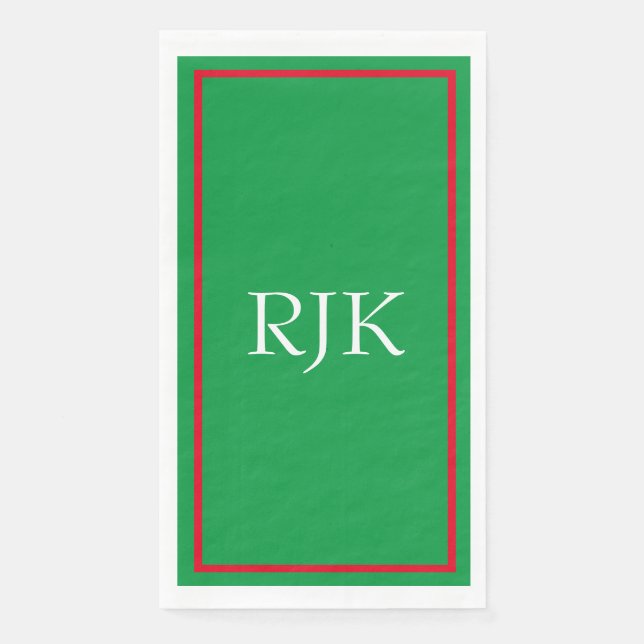 Serviette En Papier Initiales de monogramme Nom personnalisé Rouge Ver (Devant)