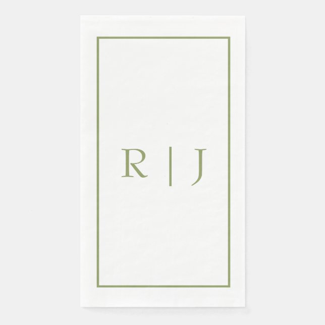 Serviette En Papier Initiales de monogramme Nom Vert de mousse Élégant (Devant)