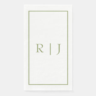Serviette En Papier Initiales de monogramme Nom Vert de mousse Mariage