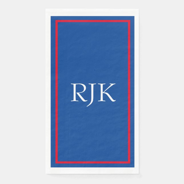 Serviette En Papier Initiales de monogramme personnalisées rouge bleu  (Devant)