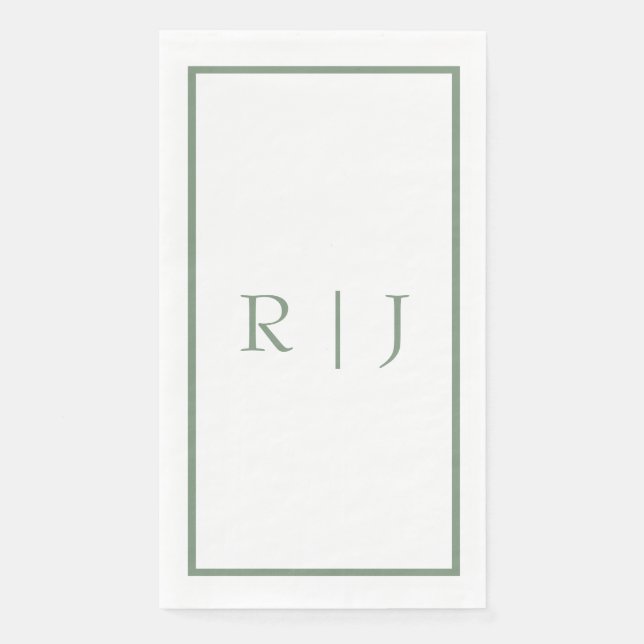 Serviette En Papier Initiales de monogramme vert sauge Mariage simple  (Devant)