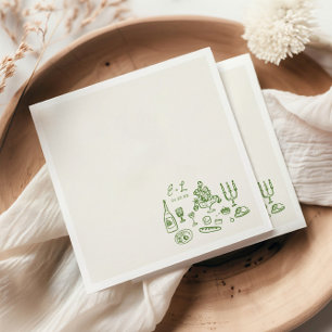 Serviette En Papier Initiales de nourriture de mariage dessinées à la