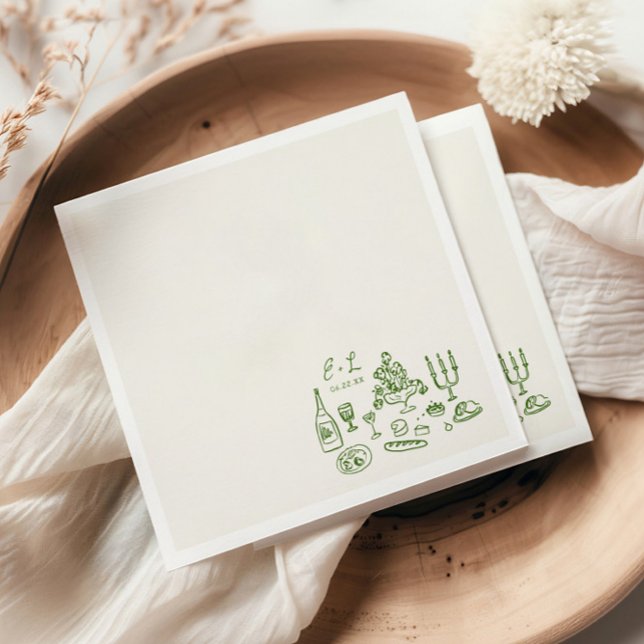 Serviette En Papier Initiales de nourriture de mariage dessinées à la  (Créateur téléchargé)