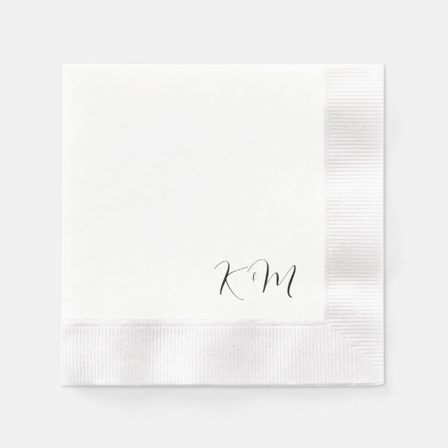 Serviette En Papier Initiales de script moderne B/W Mariage repoussé (Devant)