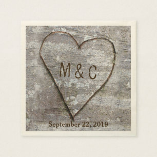 Serviette En Papier Initiales du Mariage de l'arbre cardiaque de Birch