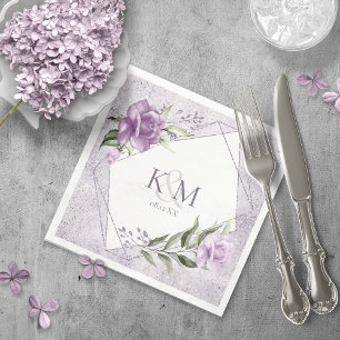 Serviette En Papier Initiales du Mariage Floral Sparkles Mauve ID889