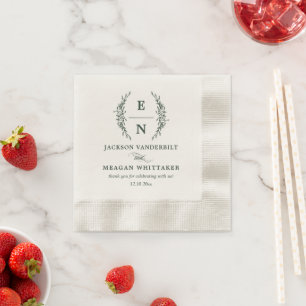 Serviette En Papier Initiales empilées en vert forestier Mariage Monog