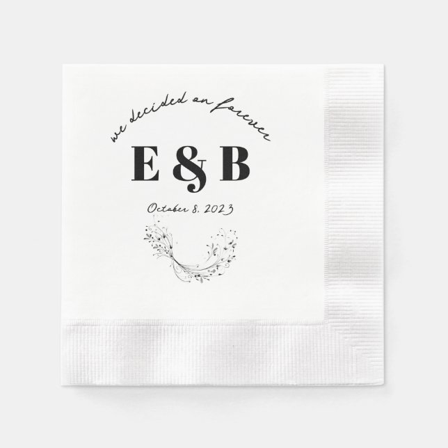 Serviette En Papier Initiales et date du Mariage floral (Devant)