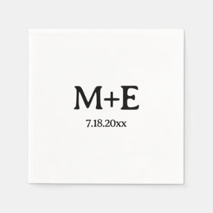 Serviette En Papier Initiales et date minimalistes des deux Mariages