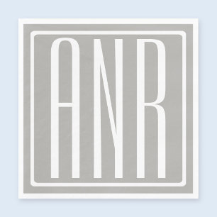 Serviette En Papier Initiales Monogramme Blanc Sur Gris Clair