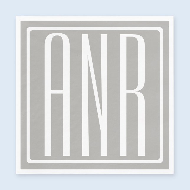 Serviette En Papier Initiales Monogramme | Blanc Sur Gris Clair (Créateur téléchargé)