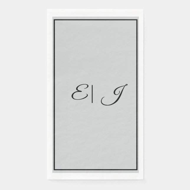 Serviette En Papier Initiales Monogramme Rétro Écriture Gris Argent Ma (Devant)
