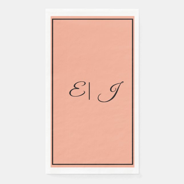 Serviette En Papier Initiales Monogramme Rétro Écriture Orange Mariage (Devant)