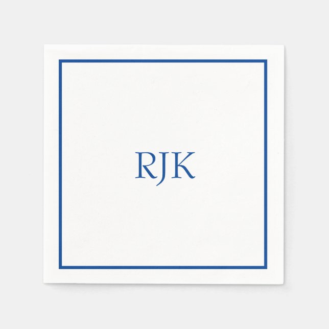 Serviette En Papier Initiales Monogrammes Nom personnalisé Blue Trendy (Devant)
