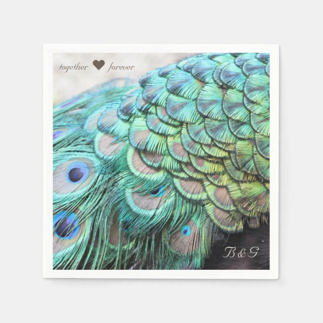 Serviette En Papier Initiales personnalisées Peacock Mariage serviette (Devant)