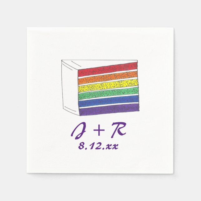 Serviette En Papier Initiales personnalisées Rainbow Cake Pride servie (Devant)