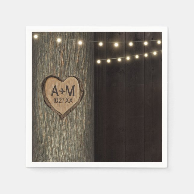 Serviette En Papier Initiales sculptées Vieux chêne Mariage serviettes (Devant)