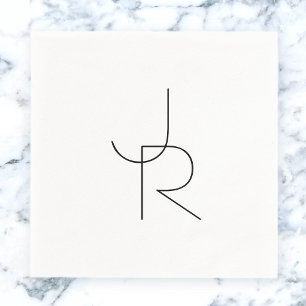 Serviette En Papier Initiales superposées Modern 2   Noir sur Blanc
