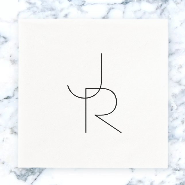 Serviette En Papier Initiales superposées Modern 2 | Noir sur Blanc (Créateur téléchargé)