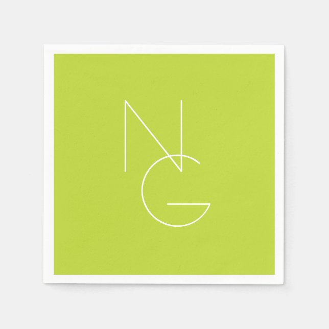 Serviette En Papier Initiales superposées Modern 2 | Vert citron (Devant)
