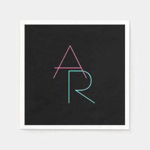 Serviette En Papier Initiales superposées modernes Rose Turquoise No