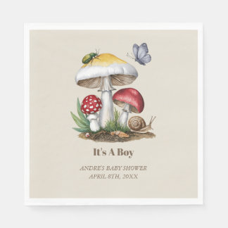 Serviette En Papier Insectes Champignons Bois Baby shower naturel