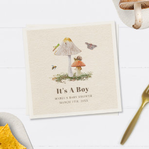 Serviette En Papier Insectes Champignons Bois Baby shower naturel