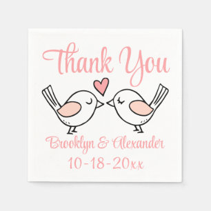 Serviette En Papier Inséparables mignons Merci rose Lovebirds Mariage