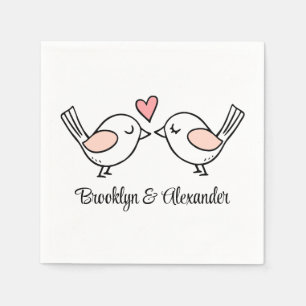 Serviette En Papier Inséparables mignons Pink Black Lovebird Mariage