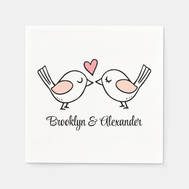 Serviette En Papier Inséparables mignons Pink Black Lovebird Mariage (Devant)