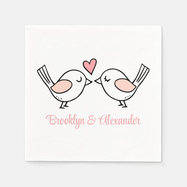 Serviette En Papier Inséparables mignons rose noir Mariage de lovebird (Devant)
