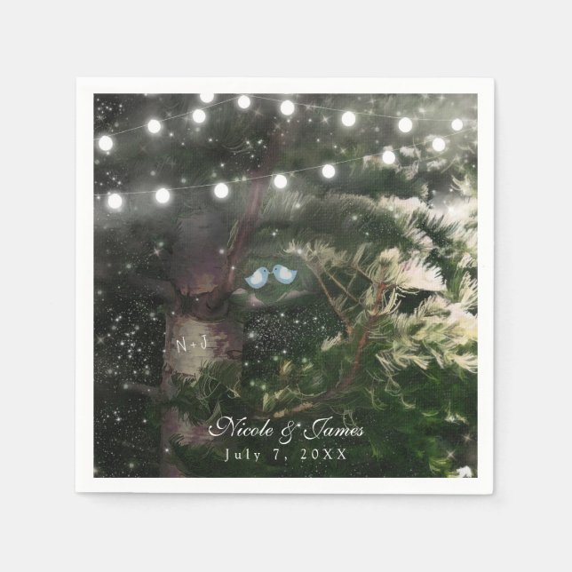Serviette En Papier Inséparables + Pine Tree Nuit Mariage Réception (Devant)