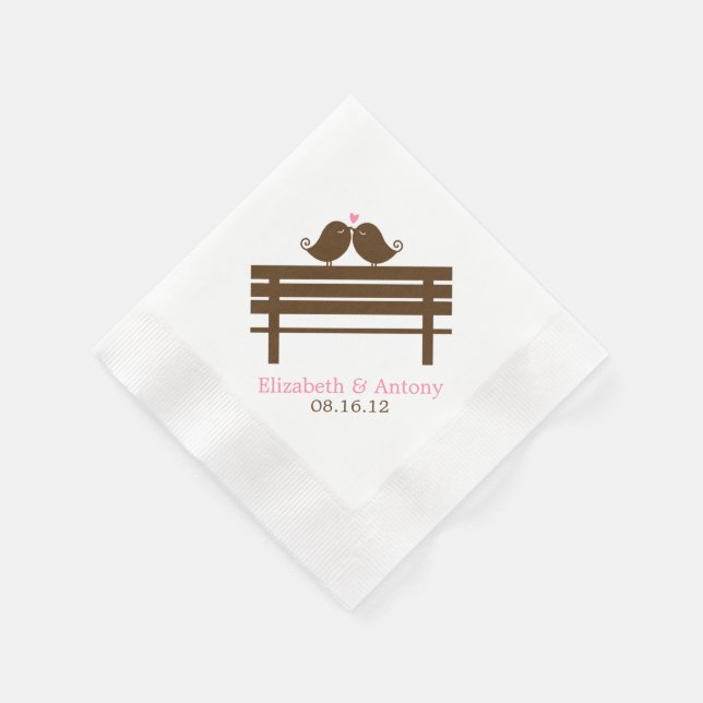 Serviette En Papier Inséparables roses sur Park Bench Mariage (Coin)