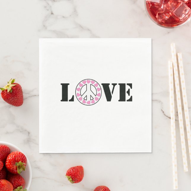 Serviette En Papier Inspirationnel Pink Love Coeurs de paix (En situation)