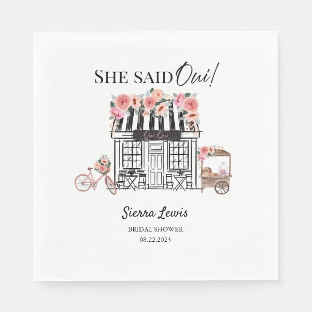 Serviette En Papier Invitation à la douche nuptiale de Paris, She Said (Devant)