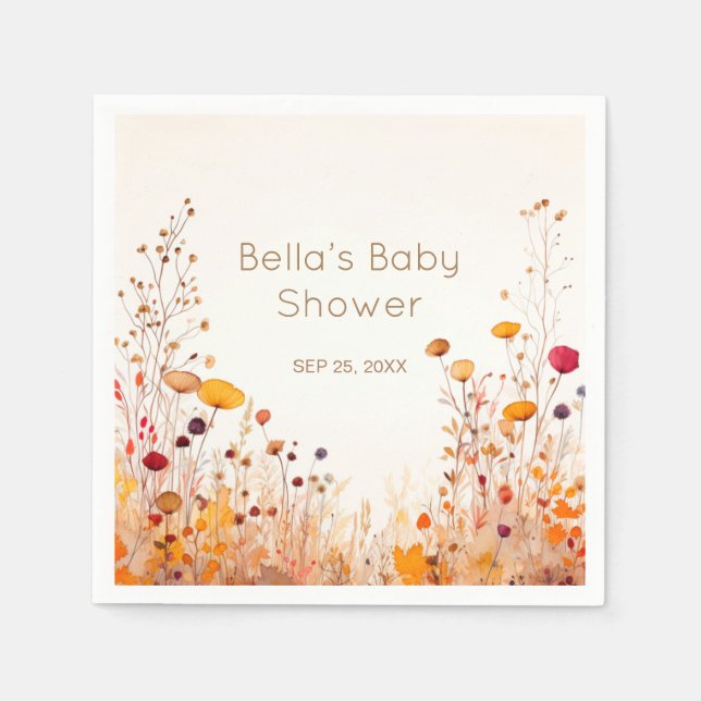 Serviette En Papier Invitation Baby shower Fleur sauvage d'automne (Devant)