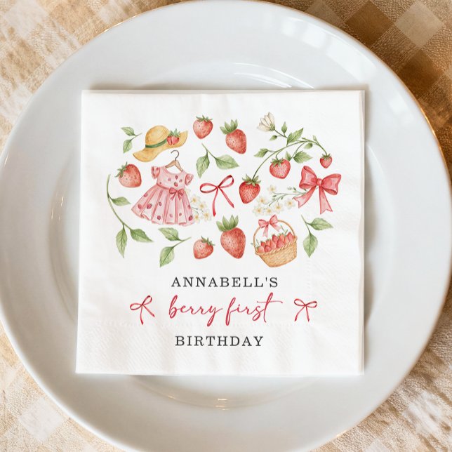 Serviette En Papier Invitation d'anniversaire 1ère pour fraise Premier (Créateur téléchargé)